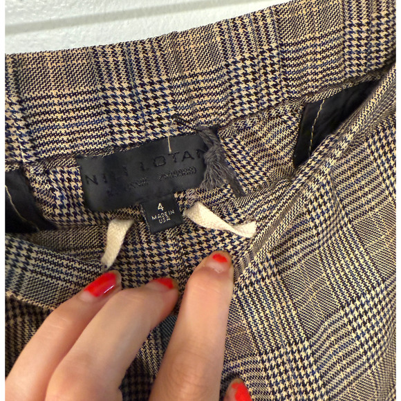 Nili Lotan 4 Elastic Waist Plaid Wool Delancy Dress Pants Cropped Gray Tan - Picture 6 of 16